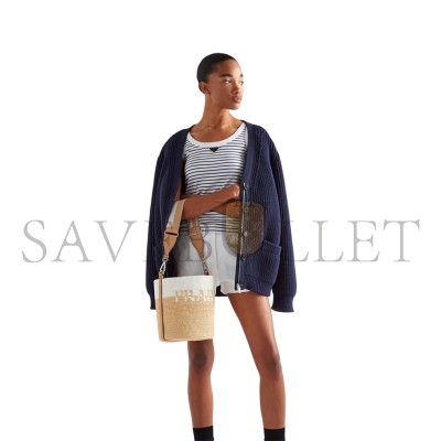 PRADA CROCHET AND LEATHER MINI-BUCKET BAG 1BE063 (25*23*20cm)